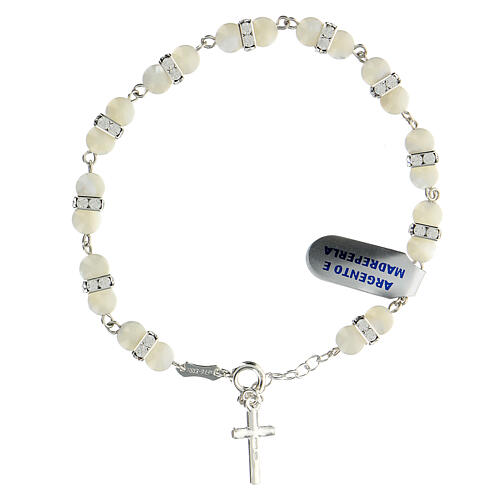 Single decade rosary bracelet with 6 mm pearls, crystals and 925 silver 2