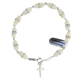 Decade rosary bracelet with mother of pearl beads 6 mm square 925 silver
