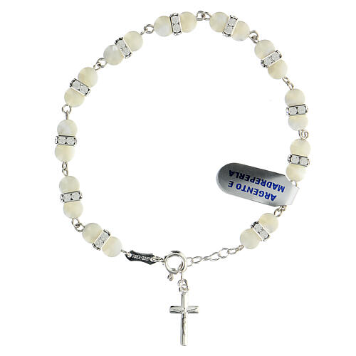 Decade rosary bracelet with mother of pearl beads 6 mm square 925 silver 1