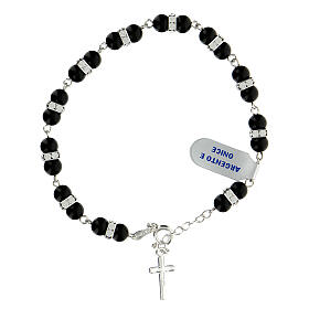 Single decade rosary bracelet with 6 mm onyx beads, crystals and 925 silver