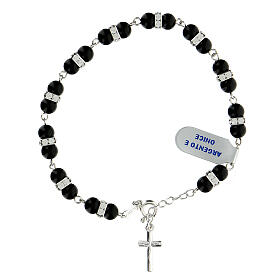 Onyx rosary bracelet with rhinestone washers 925 silver