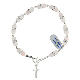 Rosary bracelet with pink quartz beads 6 mm in sterling silver