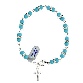 Single decade rosary bracelet with 6 mm turquoise beads, crystals and 925 silver