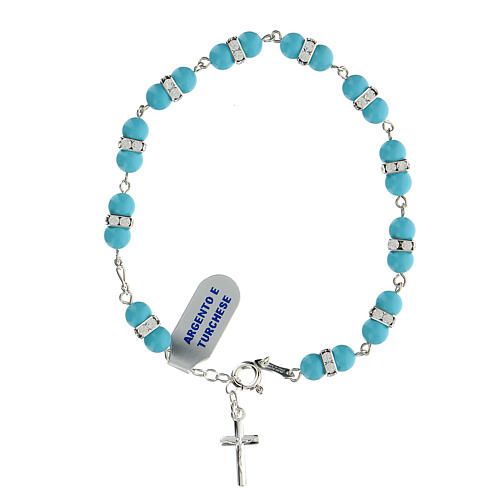 Single decade rosary bracelet with 6 mm turquoise beads, crystals and 925 silver 1