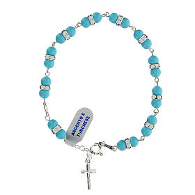 Bracciale coppia grani turchese 6 mm rondelle cristalli argento 925
