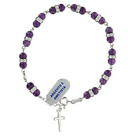 Single decade rosary bracelet with 6 mm amethyst beads, crystals and 925 silver