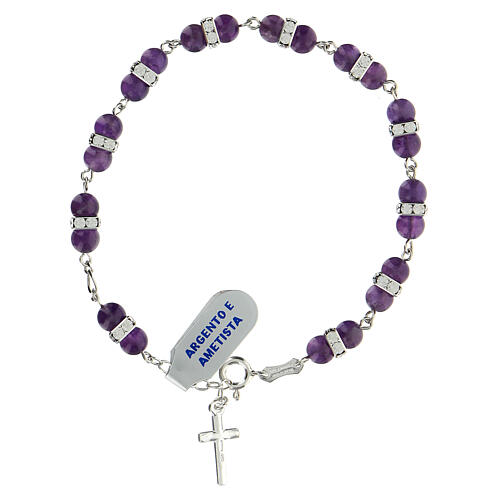 Single decade rosary bracelet with 6 mm amethyst beads, crystals and 925 silver 2