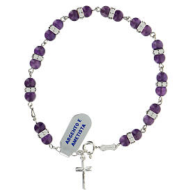 Bracciale decina grani ametista coppie rondelle cristalli argento 925