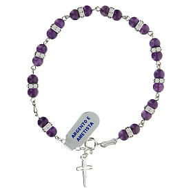 Bracciale decina grani ametista coppie rondelle cristalli argento 925