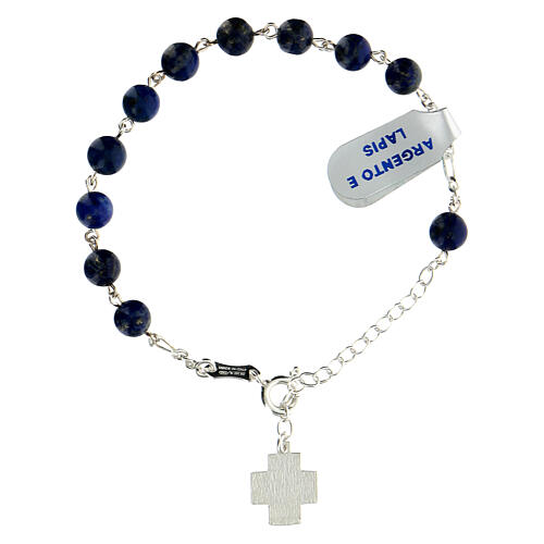 Armband aus Silber 925 mit Zehner aus Lapislazuli-Kugeln von 6 mm und XP-Kreuz 2