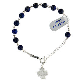 Single decade rosary bracelet of 925 silver, Chi-Rho cross and 6 mm lapis lazuli beads