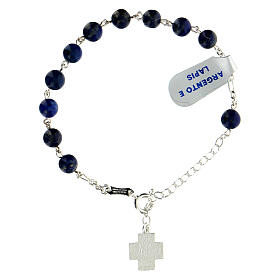 Bracelet dizainier argent 925 croix Chi-Rho grains lapis-lazuli 6 mm