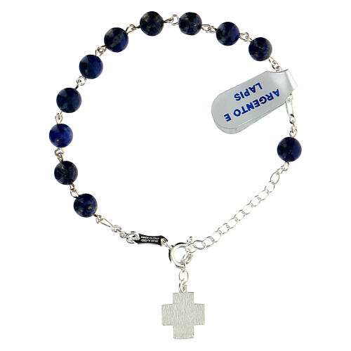 Bracelet dizainier argent 925 croix Chi-Rho grains lapis-lazuli 6 mm 2
