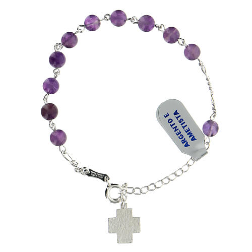 Armband aus Silber 925 mit Zehner aus Amethyst-Kugeln von 6 mm und XP-Kreuz 2