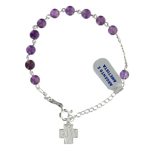Single decade rosary bracelet of 925 silver, 6 mm amethyst beads and Chi-Rho cross 1