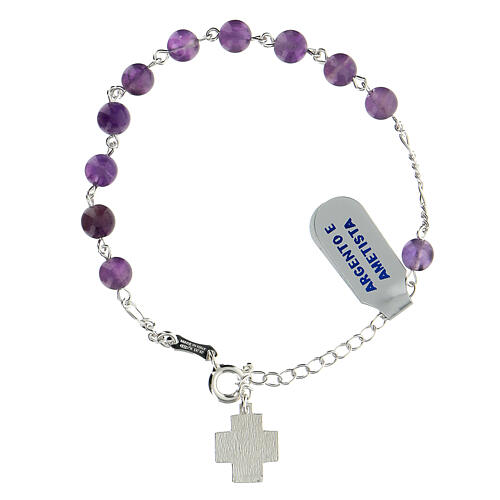 Single decade rosary bracelet of 925 silver, 6 mm amethyst beads and Chi-Rho cross 2