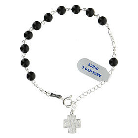 Single decade rosary bracelet of 925 silver, 6 mm onyx beads and Chi-Rho cross