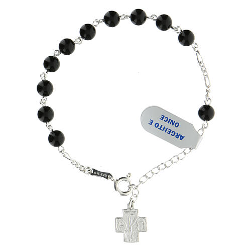 Single decade rosary bracelet of 925 silver, 6 mm onyx beads and Chi-Rho cross 1