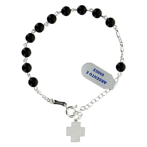 Single decade rosary bracelet of 925 silver, 6 mm onyx beads and Chi-Rho cross 2