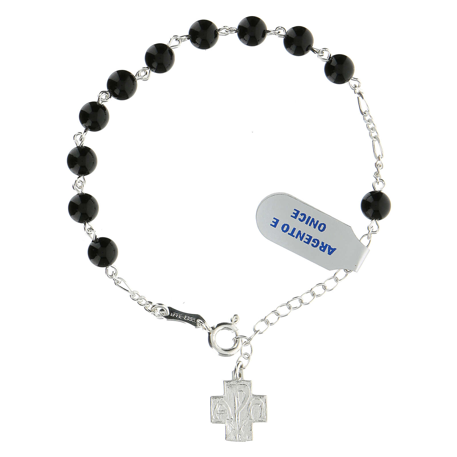 Rosary bracelet with 6 mm onyx beads Greek cross XP 925 | online sales ...