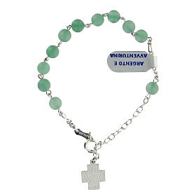 Single decade rosary bracelet with 6 mm aventurine beads and 925 silver cross