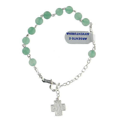 Single decade rosary bracelet with 6 mm aventurine beads and 925 silver cross 1