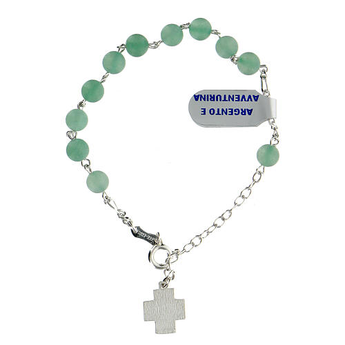 Single decade rosary bracelet with 6 mm aventurine beads and 925 silver cross 2