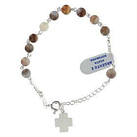 Single decade rosary bracelet with 6 mm Botswana agate beads and 925 silver cross