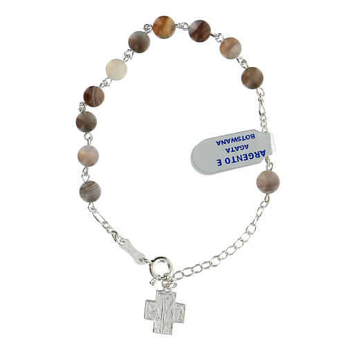Single decade rosary bracelet with 6 mm Botswana agate beads and 925 silver cross 1