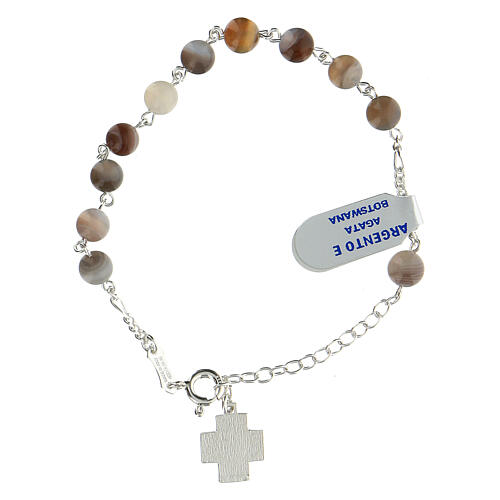 Single decade rosary bracelet with 6 mm Botswana agate beads and 925 silver cross 2