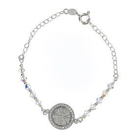 Armband aus Silber 925 mit Zehner aus weißen strass-Perlen von 6 mm und Kreuz mit spiralfőrmiger Verzierung