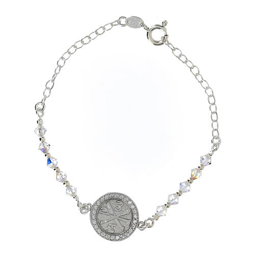 Armband aus Silber 925 mit Zehner aus weißen strass-Perlen von 6 mm und Kreuz mit spiralfőrmiger Verzierung 1