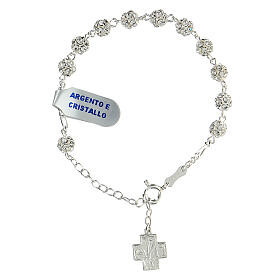 Single decade rosary bracelet with 6 mm strassball and 925 silver cross