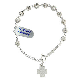 Single decade rosary bracelet with 6 mm strassball and 925 silver cross
