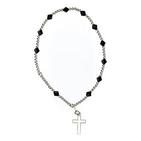 Bracelet with 925 silver beads, 4 mm black strass and cut-out cross