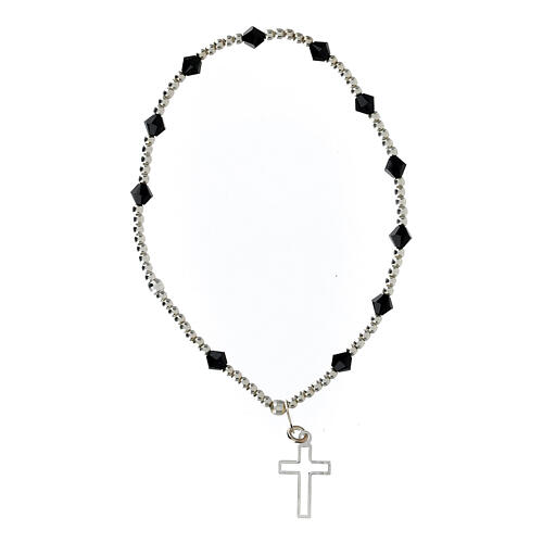 Bracelet with 925 silver beads, 4 mm black strass and cut-out cross 1