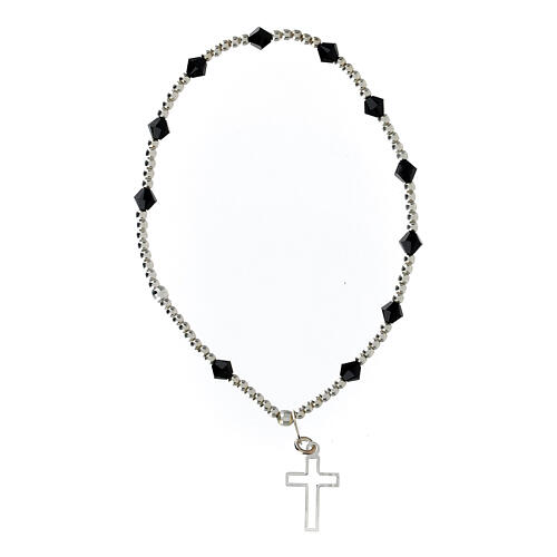 Bracelet with 925 silver beads, 4 mm black strass and cut-out cross 2