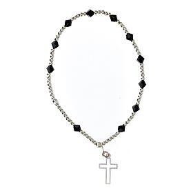 925 silver bracelet with strass black beads 4 mm openwork cross