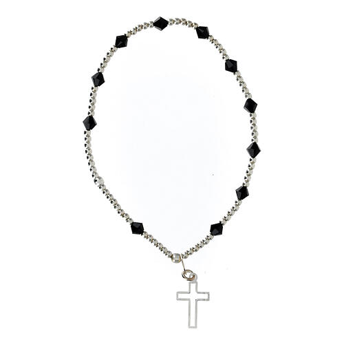 925 silver bracelet with strass black beads 4 mm openwork cross 1