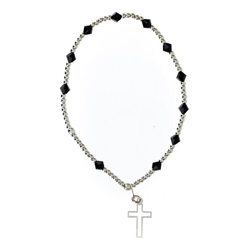 925 silver bracelet with strass black beads 4 mm openwork cross 2
