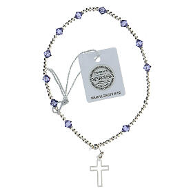Bracelet with 925 silver beads, 4 mm purple strass and cut-out cross