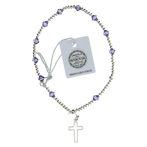 Bracelet with 925 silver beads, 4 mm purple strass and cut-out cross 2