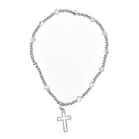 Bracelet with 925 silver beads, 4 mm white strass and cut-out cross