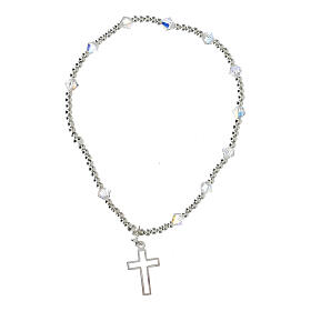 Bracelet with 925 silver beads, 4 mm white strass and cut-out cross