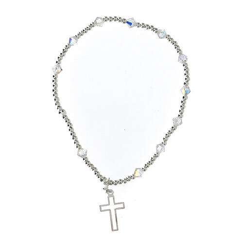One decade rosary bracelet strass white 4 mm crystal sterling silver 1