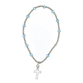 Bracelet with 925 silver beads, 4 mm light blue strass and cut-out cross