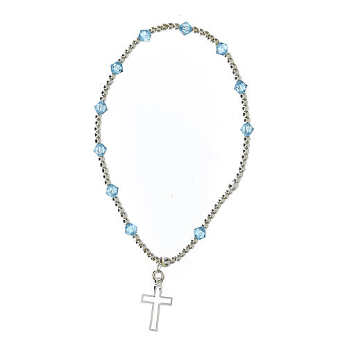 Bracelet with 925 silver beads, 4 mm light blue strass and cut-out cross 1