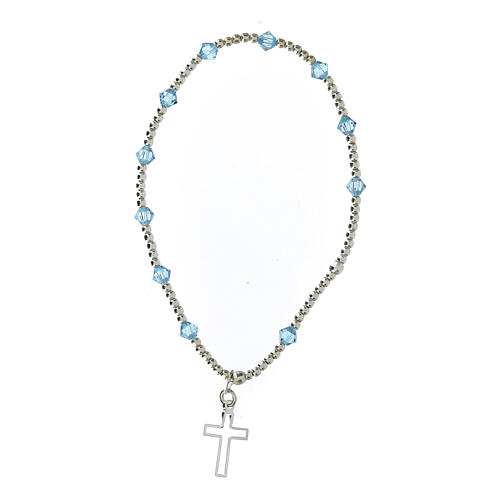 Bracelet with 925 silver beads, 4 mm light blue strass and cut-out cross 2