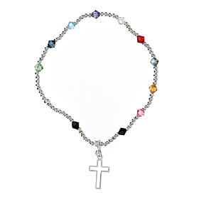 Bracciale argento sterling croce traforata strass multicolore 4 mm