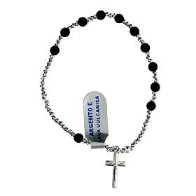 Elastic single decade rosary bracelet, 4 mm volcanic stone beads, hematite and 925 silver